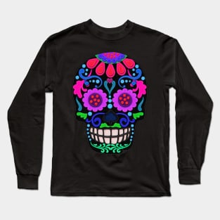 Day of the Dead | Sugar Skull | Felt Texture Style Long Sleeve T-Shirt